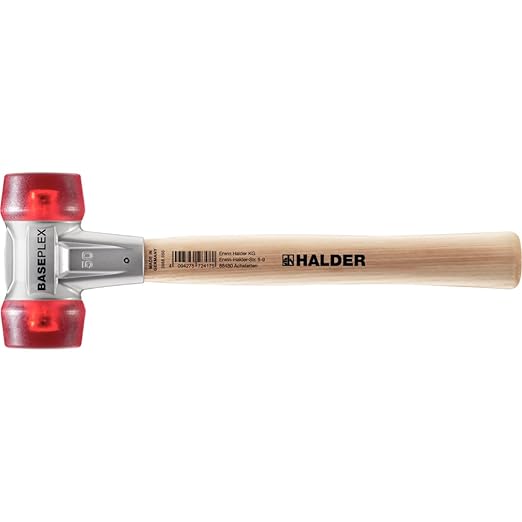 Halder 3906.050 Baseplex 2 lb. Mallet with Red Cellulose Acetate Inserts on Both Sides, Zinc Die Cast Housing, and Wood Handle