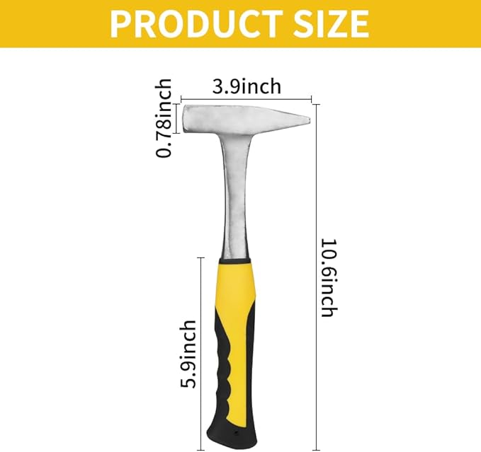 Sheet Metal Hammer – 11oz Tinsmith hammer with Integral Forging – for HVAC, Pipe Work, Sheet Metal, Square/Shaping/Tinning Hammer (300, Yellow)