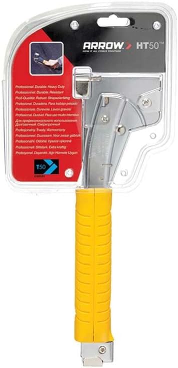 Arrow HT50 Heavy Duty Hammer Tacker, Chromed-Steel Manual Stapler with Sure-Grip Handle, Dual-Capacity Rear-Load Magazine, Fits 5/16?? 3/8", or 1/2" Staples