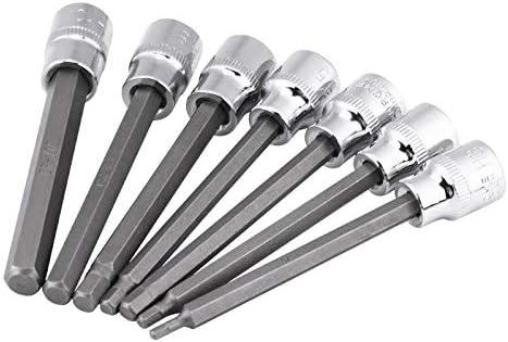 Extra Long Metric Hex Bit Socket Set, 7 Piece 3-10mm 3/8 Drive, CR-V Steel (Hex)