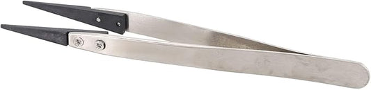 Precision Anti-Static ESD Tweezers for Electronics Repair, Industrial Metal Tweezers for Circuit Board, Mobile Phone, and Clock Maintenance, Silver Black Color(ESD-00)