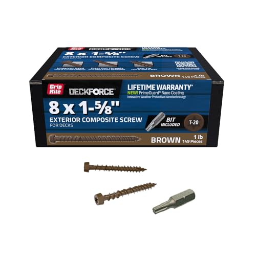 Grip-Rite GRDFCS158ACA1 DeckForce #8 x 1-5/8" Nano Coated Composite Deck Screws, Brown, 1lb Box
