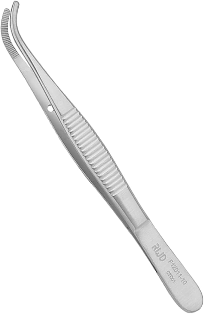 RWD Dressing Forceps 4.1", Martensitic Stainless Steel Medical Tweezers, 1.9mm Width Serrated Curved Tip, Micro Forceps Tweezer, Surgical Tweezer for High-Precision Handling (F12011-10)