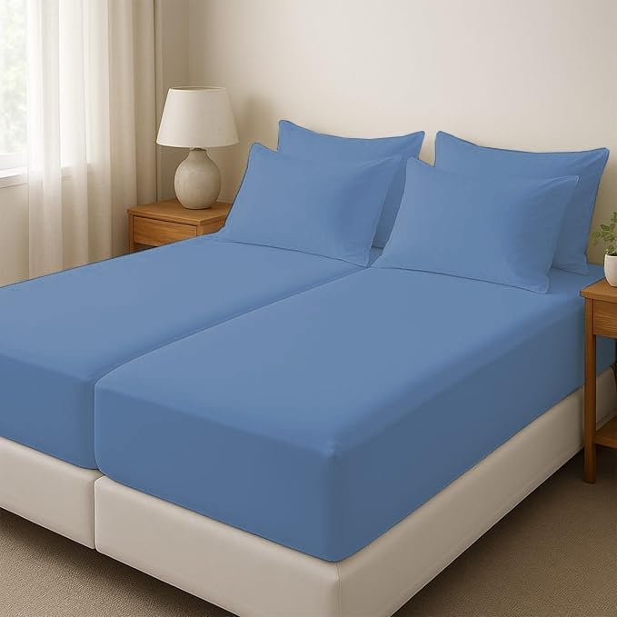 Silentnight Split California King Sheets for Adjustable Beds 5-Piece Split California King Sheet Set, 800 Thread Count 100% Egyptian Cotton,18" Deep Pocket Adjustable Bed Sheets, Medium Blue Solid