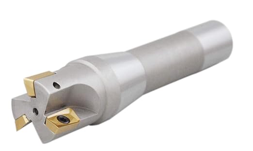 Accusize Industrial Tools 1-1/4'' by 5-27/32'' 90 Degree R8 Shank Indexable End Mills with 3 Apkt1604 Carbide Inserts Installed, 0028-6904