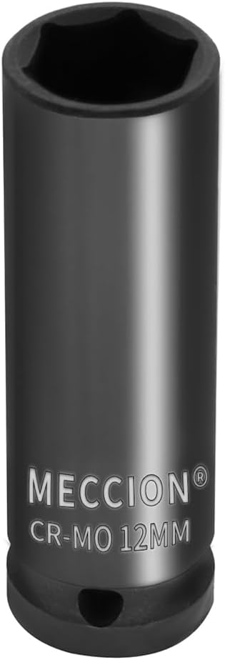 Meccion 3/8 Inch Drive Impact Socket 12mm Metric, 6 Point Cr-Mo Deep Socket, 63mm Length