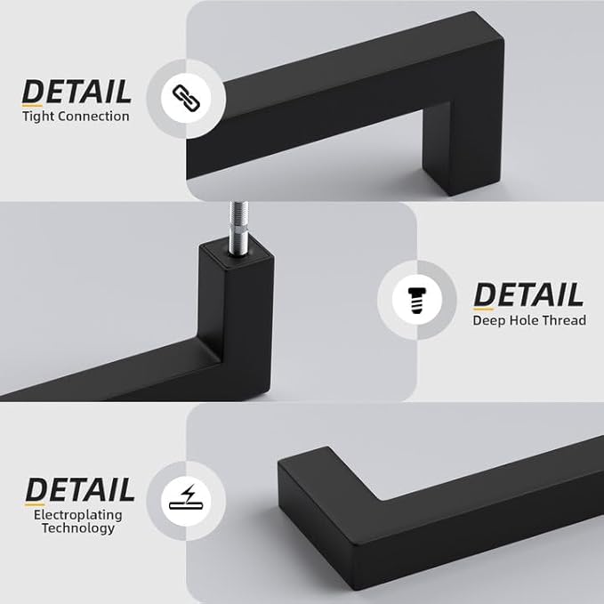 Goldenwarm 1 Pack 4-1/2 Inch Black Cabinet Handles Matte Black Drawer Pulls Stainless Steel Cabinets Hardware Square Bar Modern for Kitchen Bathroom Cupboard