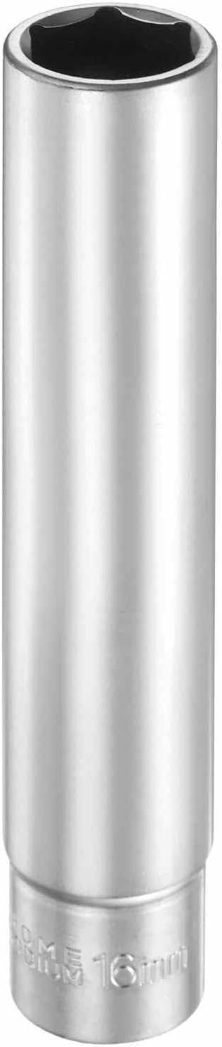 HARFINGTON 6 Points Deep Socket 3/8" Drive 16mm Deep Metric CR-V Steel Polished Nickel Plating Flip Sleeve 120mm / 4.7" Extra Long Socket Tool for Home Auto Nuts Bolts Repair