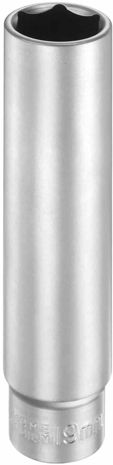 HARFINGTON 6 Points Deep Socket 1/2" Drive 19mm Deep Metric CR-V Steel Polished Nickel Plating Flip Sleeve 120mm / 4.7" Extra Long Socket Tool for Home Auto Nuts Bolts Repair