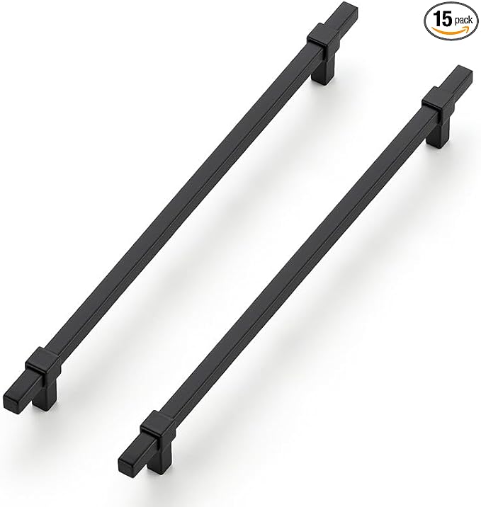 15 Pack Black Cabinet Handles - 10" Hole Center Cabinet Pulls Matte Black Drawer Pulls Cabinet Hardware Kitchen Handles for Cabinets