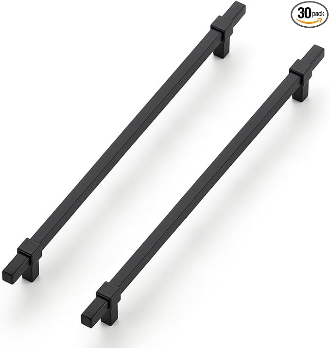 30 Pack Black Cabinet Handles - 10" Hole Center Cabinet Pulls Matte Black Drawer Pulls Cabinet Hardware Kitchen Handles for Cabinets