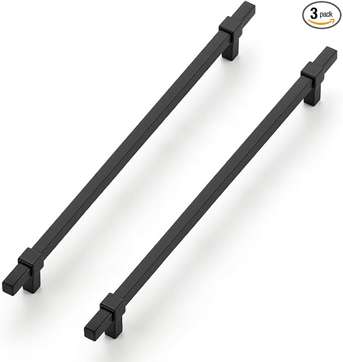 3 Pack Black Cabinet Handles - 10" Hole Center Cabinet Pulls Matte Black Drawer Pulls Cabinet Hardware Kitchen Handles for Cabinets