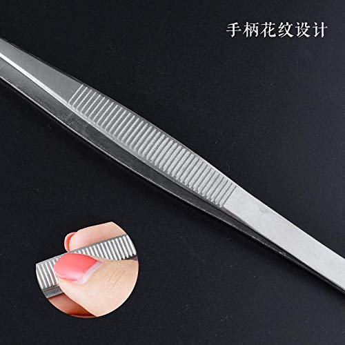 10 Inch Bent Tip Long Forceps Tweezers, Serrated Flat Tips Precision Curved Surgical Tongs Jewelers Needle Metal Sewing Sharp Kitchen Cooking Tweezers With Teeth Knurled Handles (1PCS-250mm)