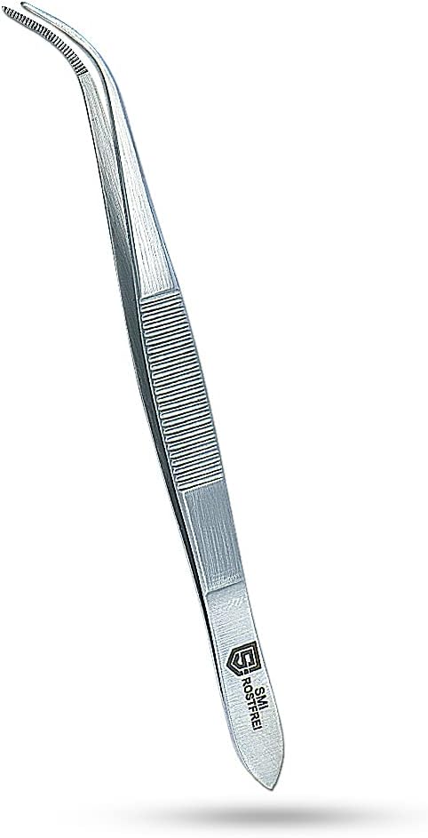 SMI 12.5 cm Lab Curved Tweezers, Anatomically Designed, Stainless Steel, Hobby Tweezers, Serrated Tip, DIY Crafting Precision Tweezers