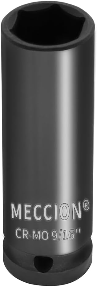 Meccion 3/8 Inch Drive Impact Socket 9/16 inch SAE, 6 Point Cr-Mo Deep Socket, 63mm Length