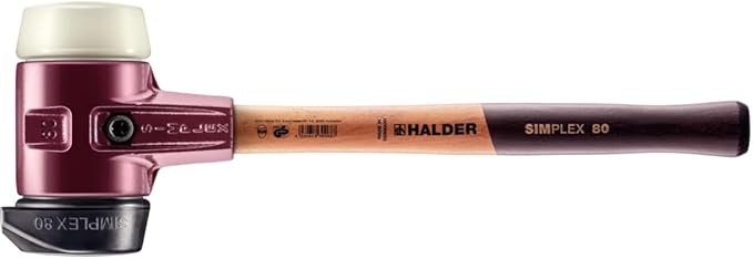 Halder Simplex Soft-Faced Mallet 3028.280 - Medium-Hard "Stand-Up" Rubber Insert, Nylon Insert, Cast Iron Housing with Handle Protection Sleeve, Varnished Wooden Handle, 80mm, 6.5 lbs.