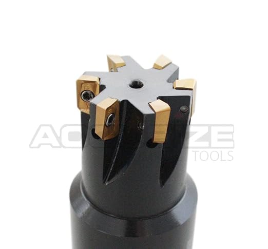Accusize Industrial Tools 1-1/4'' 90 Deg Square Shoulder Indexable End Mill, 4-1/4'' Overall Length, APKT11T3 Carbide Inserts, 6 Flute, 0056-0923