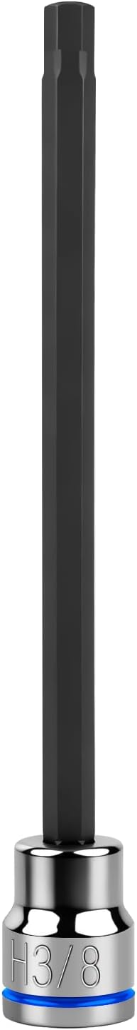 3/8 Inch Drive Long Hex Bit Socket, H3/8, Full Polished, Premium CR-V & S2 Alloy Steel Head Made for Auto/Mechanical