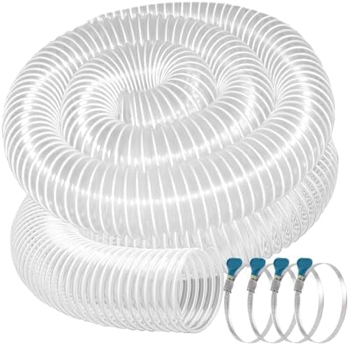 PVC Dust Collection Hose 4" x 20', Heavy Clear PVC Fume Hose Puncture Resistant with Carbon Steel Wire Coil for Woodworking, Workshops, Dust Collection Systems