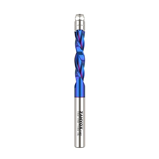 ZahyoX Downcut Spiral Flush Trim Router Bit, NACO Coated Solid Carbide Flush Trim Straight Router Bit with Double Bearing, 1/4" Cutting Dia, 1/4" Shank, 1-1/8" Cutting Length, 3" Overall Length
