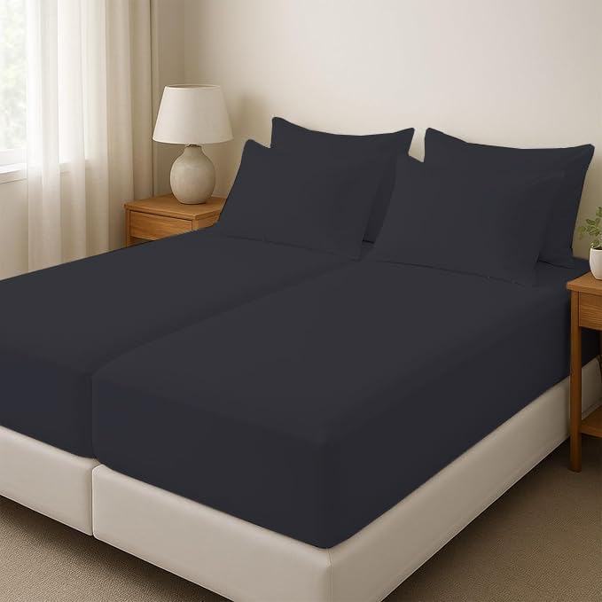 Split King Sheets for Adjustable Beds 5-Piece Split King Sheet Set, 800 Thread Count 100% Egyptian Cotton,21" Deep Pocket Adjustable Bed Sheets, Black Solid