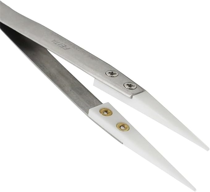FEITA Precision Pointed Ceramic Tweezers - Temperature Resistant and Anti-Magnetic White Fine Pointy Ceramic Tips Twizzers - For Electronic Repair, DIY Crafting Hobby Tools - 1 Pc