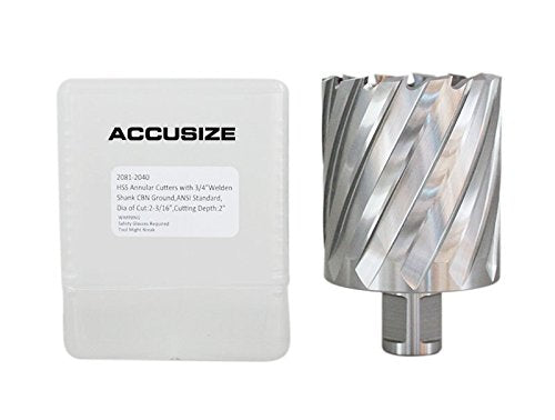 Accusize Industrial Tools 2-3/16'' by 2'' Cutting Depth H.S.S. Annular Cutter with 1 Pc Pilot Pin, 2081-2040Pin