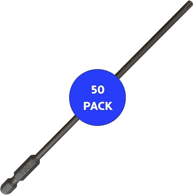T20 x 6" Color-Coded Torx/Star Driver Bit with Quick-Change Shank - Extended Reach for T-20 Screws and Fasteners, 50-Pack