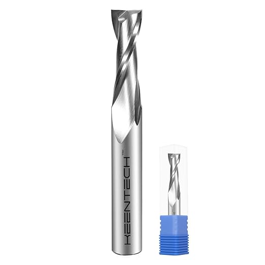 KEENTECH 3/8" Shank Upcut 2 Flute Flat Tip Sprial Router Bit for CNC Router Machine, 3/8" Cutting Diameter, 1-1/8" Cutting Depth, for Wood Cutting, Custom Furniture, Slot Mortise, Engraving, Carving