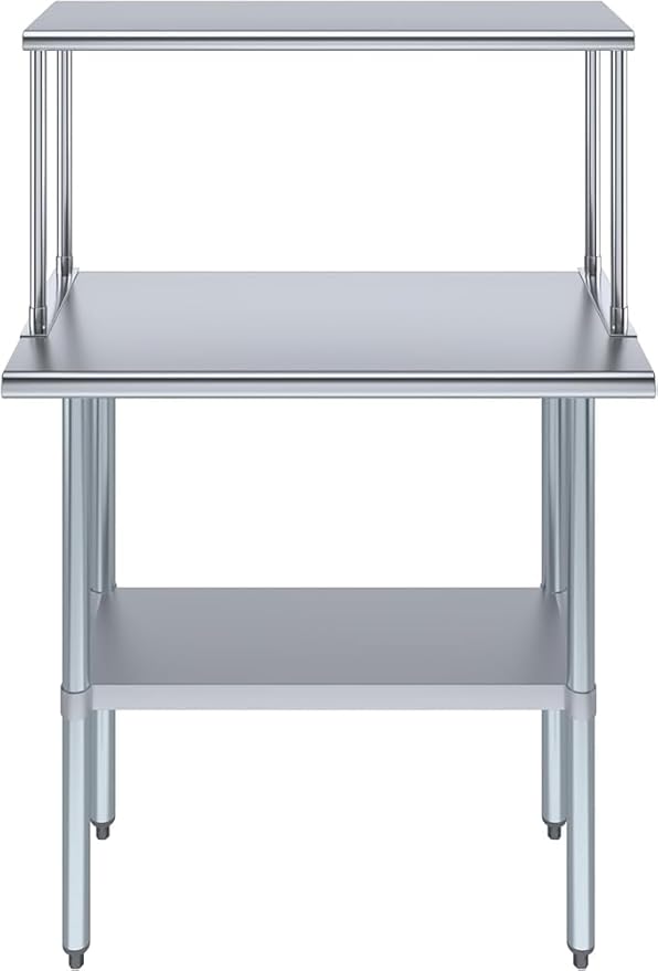 Stainless Steel Work Table with Wide Single Tier Overshelf | Metal Kitchen Prep Table & Shelving Combo (18" x 36" Work Table + 12" Overshelf)