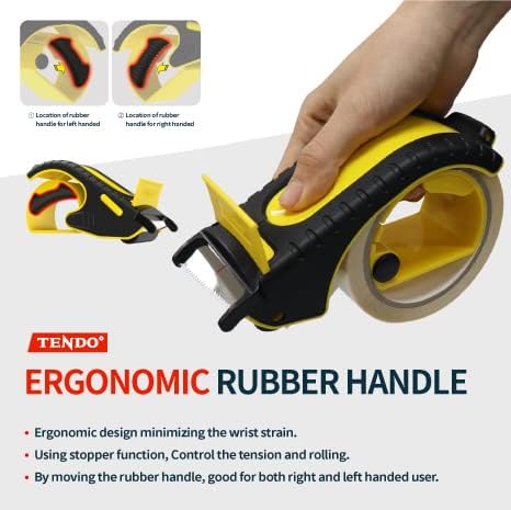 Heavy Duty Shipping Tape Dispenser: TENDO째 Premium Line ??Reusable, Replaceable, Eco-Friendly 2?쇺?Master Piece Dispenser for Pros with Patented 10째 Sloped Chromium Blades - P-2200 (4th Gen.)_Yellow