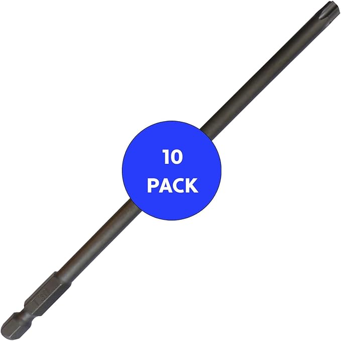 T30 x 6" Color-Coded Torx/Star Driver Bit with Quick-Change Shank - Long Reach for T-30 Screws and Fasteners, 10-Pack