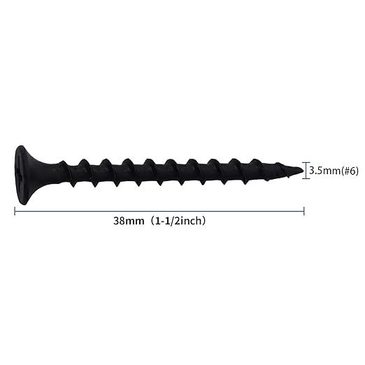 160pcs #6 횞 1-1/2 inch High Hardness Drywall Screws, Black, Coarse Thread, Phillips Drive, Bugle Head, Black Wood Screws, Wood and More (1-1/2 in, 160)