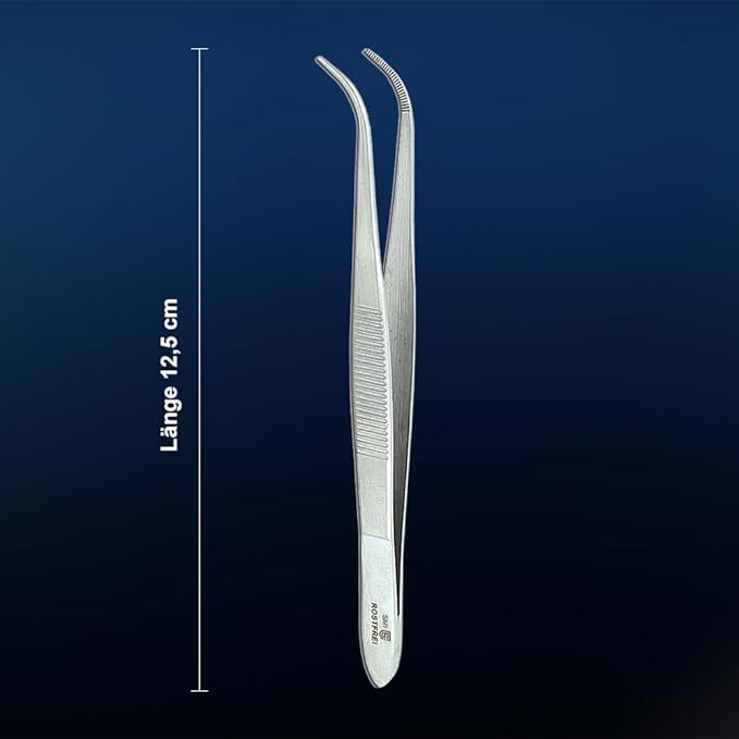 SMI 12.5 cm Lab Curved Tweezers, Anatomically Designed, Stainless Steel, Hobby Tweezers, Serrated Tip, DIY Crafting Precision Tweezers