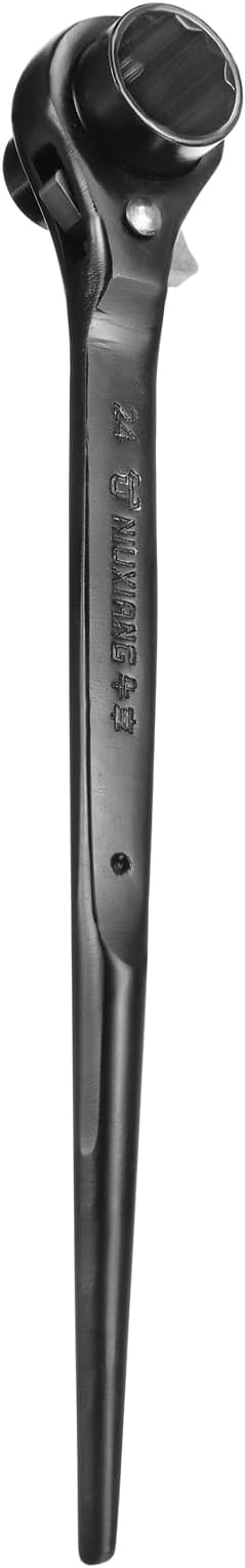 HARFINGTON Scaffolding Podger Ratchet Wrench 22mm x 24mm CR-V 12 Point Double Ended Socket Ratcheting Podger Scaffold Spud Spanner Tool for Auto Repair Mechanical Maintenance, Black
