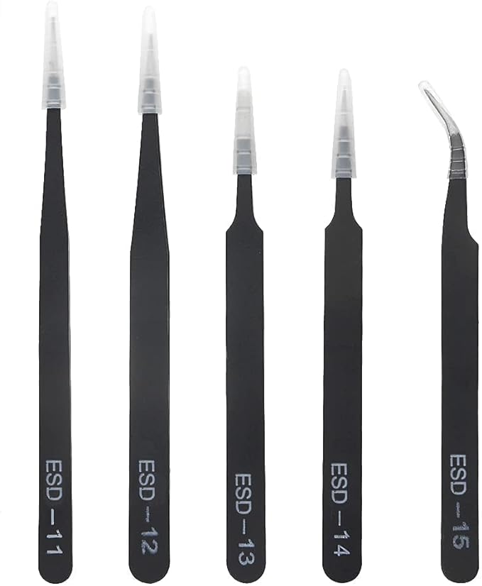 10PCS Precision Tweezers Set Anti-Static Industrial Tweezers Set Stainless Steel Tweezers Kit for Electronics Lab Jewelry and Craft Making（Black）