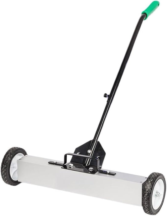 24-Inch Rolling Magnetic Pick-Up Sweeper with Wheels, with Quick Release Latch and Adjustable Long Handle, for Nails Needles Screws Collection, Great for Yard Grass Carpet and Concrete Floor