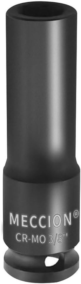 Meccion 3/8 Inch Drive Impact Socket 3/8 inch SAE, 6 Point Cr-Mo Deep Socket, 63mm Length