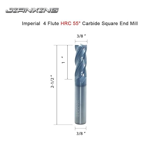 Carbide Square End Mill for Alloy Steels/Hardened Steels, 3/8" End Mill Bits, 4 Flute HRC 55 Deg AlTiN Coating, CNC Router Bits (1 Pc)