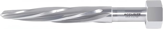 Accusize Industrial Tools H.S.S. Aligning Reamer - 11/16'' Diameter, 4-1/2'' Flute Length, 6-1/2'' OAL, Hex Shank, Spiral Flute, 0523-6025