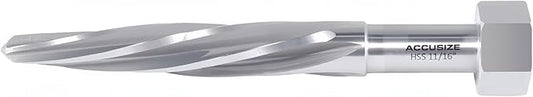 Accusize Industrial Tools H.S.S. Aligning Reamer - 11/16'' Diameter, 4-1/2'' Flute Length, 6-1/2'' OAL, Hex Shank, Spiral Flute, 0523-6025