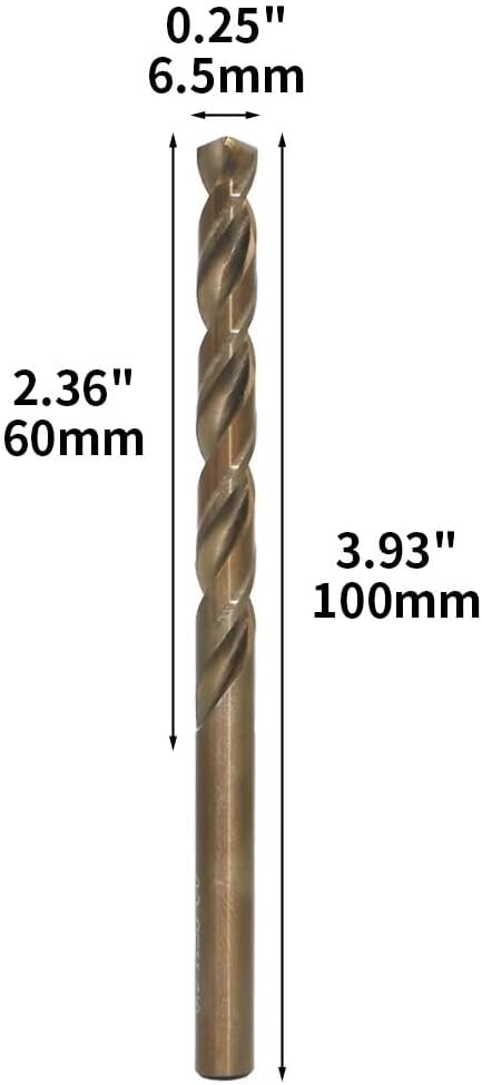 Metric Cobalt Drill Bits 6.5mm 10PCS, M35 high Speed Steel, high Hardness Straight Shank Drill, Mechanical or Hand Drill for Drilling, Suitable for Stainless Steel, Iron, Copper and Aluminum.