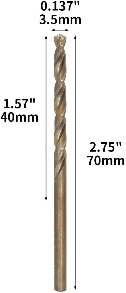 Metric Cobalt Drill Bits 3.5mm 10PCS, M35 high Speed Steel, high Hardness Straight Shank Drill, Mechanical or Hand Drill for Drilling, Suitable for Stainless Steel, Iron, Copper and Aluminum.