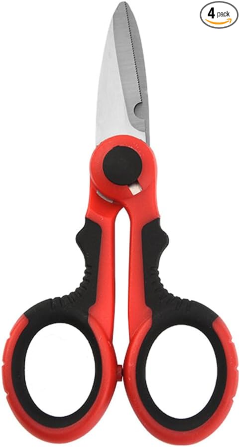 tooloflife Portable Stainless Steel Scissors Anti-Slip Serrated Edge Scissors Saltwater Freshwater Braid Scissors for Fishing Outdoor and DIY (Red Scissor)
