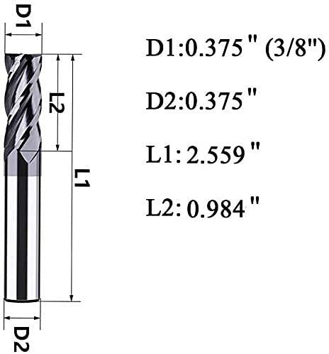 3/8" Carbide Square End Mill, HRC 45 Deg Single End 4 Flute AlTiN Coating Mill Bits