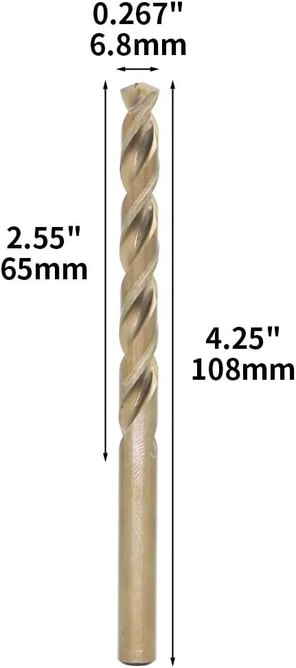 Metric Cobalt Drill Bits 6.8mm 10PCS, M35 high Speed Steel, high Hardness Straight Shank Drill, Mechanical or Hand Drill for Drilling, Suitable for Stainless Steel, Iron, Copper and Aluminum.