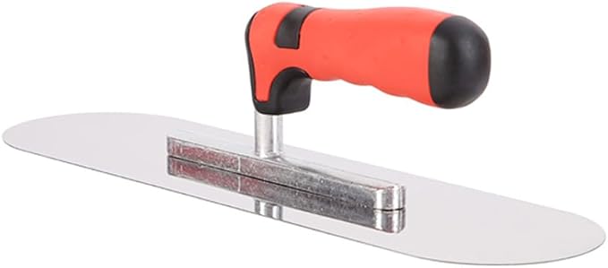 Concrete Tools Stainless Steel Pool Trowel, 14" x 4" Masonry Hand Tool with Soft Grip Handle, Lightweight, Plastering Trowel for Drywall Plastering Construction, Round End (Large:14"L x 4"W)