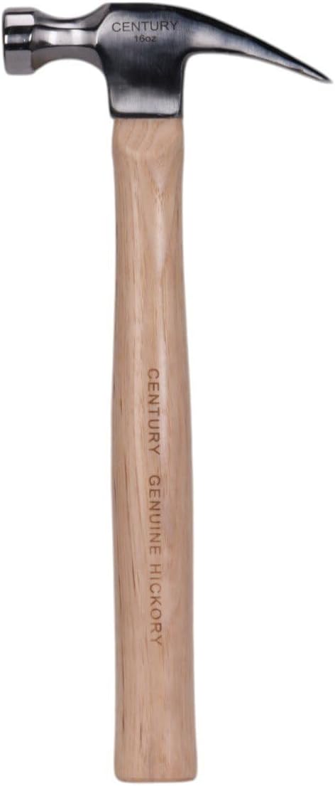 Century Drill & Tool 72276 Straight Claw Hammer, 16oz, Drop-Forged Steel, Hickory Wood Handle, Durable Ripping Hammer for Carpentry, Demolition & DIY