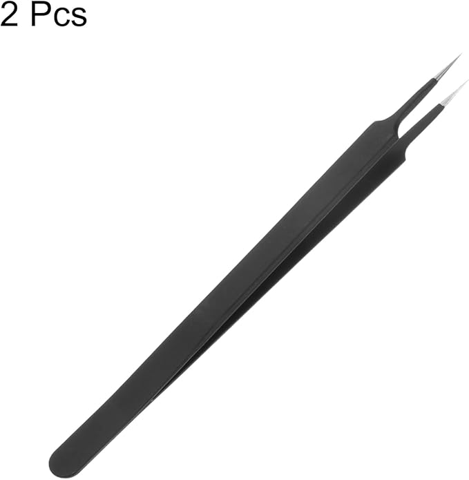 HARFINGTON 2pcs Stainless Steel Precision Tweezers 6.3 Inch Long Handle Pointed Tip Tweezers Multi Purpose for Craft Industrial Work Laboratory Use, Black