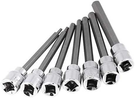 Extra Long Metric Hex Bit Socket Set, 7 Piece 3-10mm 3/8 Drive, CR-V Steel (Hex)